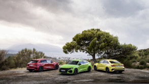 Red, green and yellow 2022 Audi RS3 Sedan and Sportback